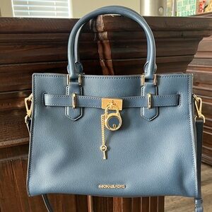 Michael Kors Navy Satchel with Gold Accents